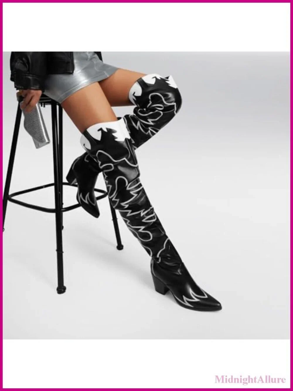 Women's Over The Knee Cowboy Boots Faux Leather Slouchy Heeled Pointed Toe